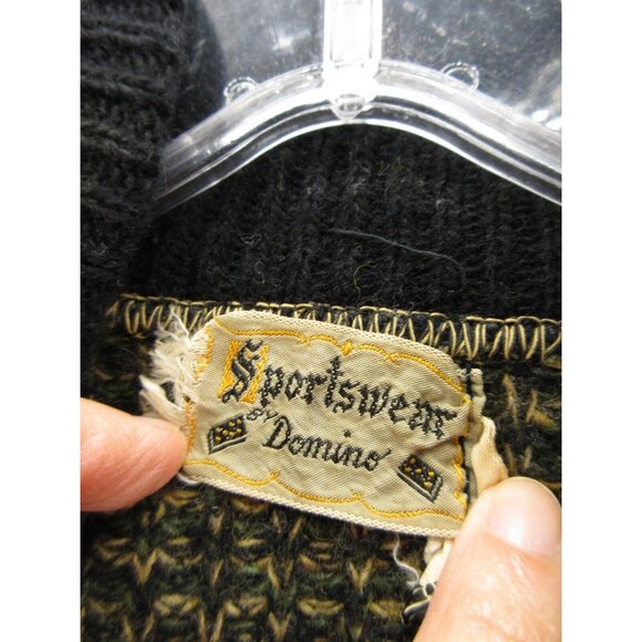 VINTAGE Sweater Large Lambs Wool Orlon Domino Pullover 70s Preppy * - Picture 10 of 13